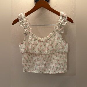 Love Tree White Floral Ruffle Blouse